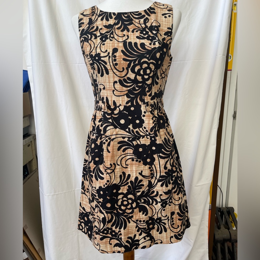 Anthropologie Tabitha Abstract Women's Floral A-Line Dress Exposed Zipper Sz 6